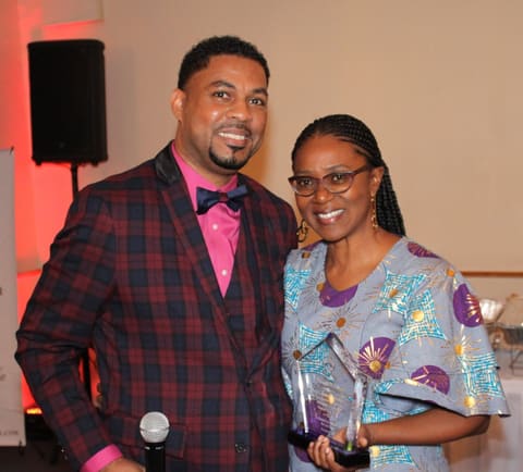 NY Chapter President André Wallas with Mrs. Patricia Meikle, who holds her crystal award